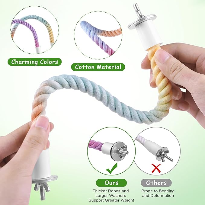 3 Pcs Gradient Bird Perching Rope Set, Bendable Bird Perching Rope - Image 2