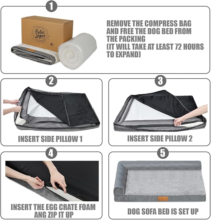 Patas Lague Orthopedic Dog Bed Large Sized Dog 36''X24'', Waterproof L Bolster - Image 7