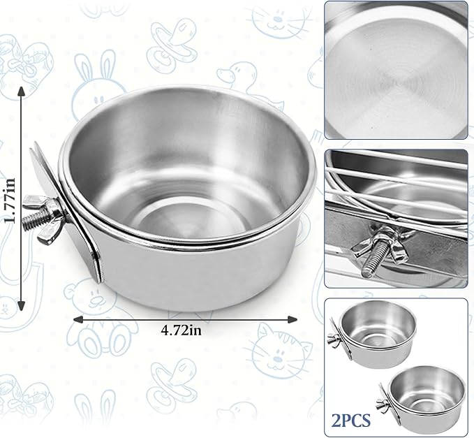 PINVNBY Parrot Feeding Cups Birds Food Dish Stainless Steel Parrot Feeders - Image 2