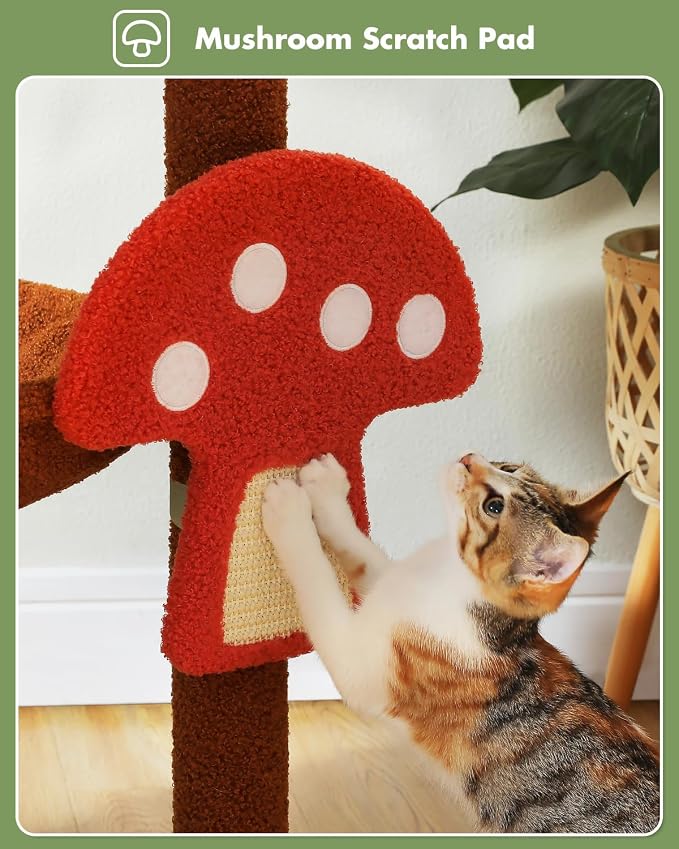Mushroom Cat Tree Tower with Removable Scratcher, Large Hammock, 3 Sisal Posts - Image 4