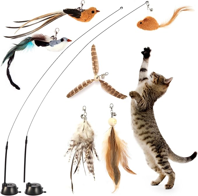 Interactive Bird Simulation Cat Toy Set, Cat Wand Toys, Wand Self-Holding by Maiguangta