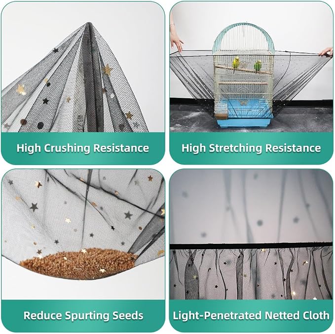 Bird Cage Seed Catcher, Seed Catcher Guard Net Cover, Parrot Nylon Mesh Net - Image 2