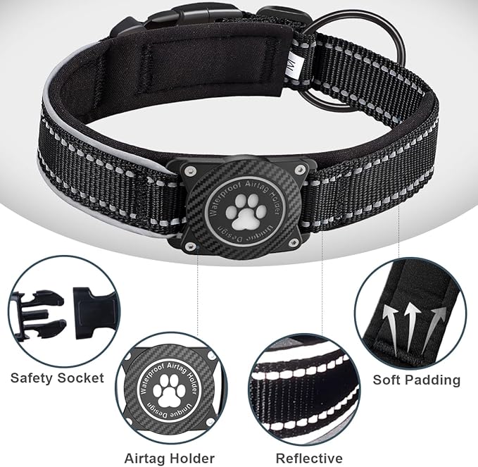 Airtag Dog Collar with Waterproof Air Tag Holder, Luminous Reflective, Soft - Image 4
