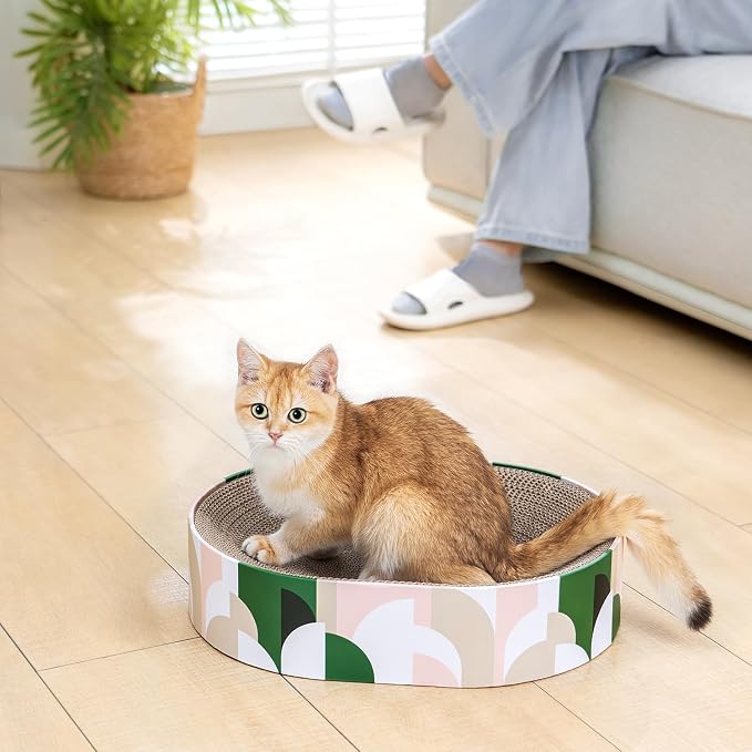 Cat Scratcher Cardboard, 2 in 1 Oval Cat Scratch Pad Bowl - Image 8