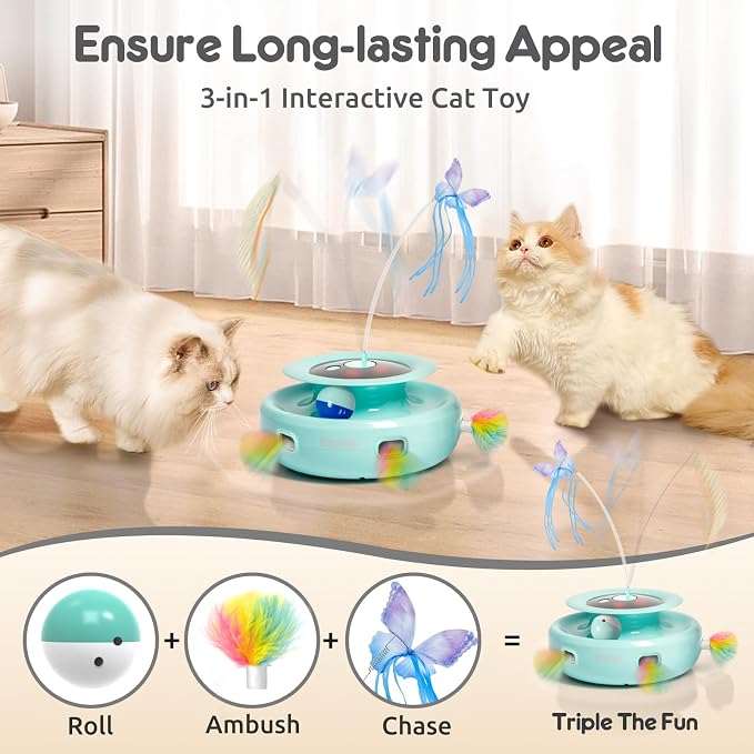ORSDA Cat Toy, 3-in-1 Automatic Interactive Electronic Moving Ambush Feather - Image 2