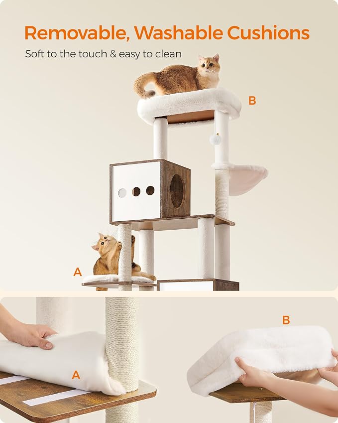 Feandrea Cat Tree with Litter Box Enclosure, 70.1-Inch Tall Cat Tower, 2-in-1 - Image 8