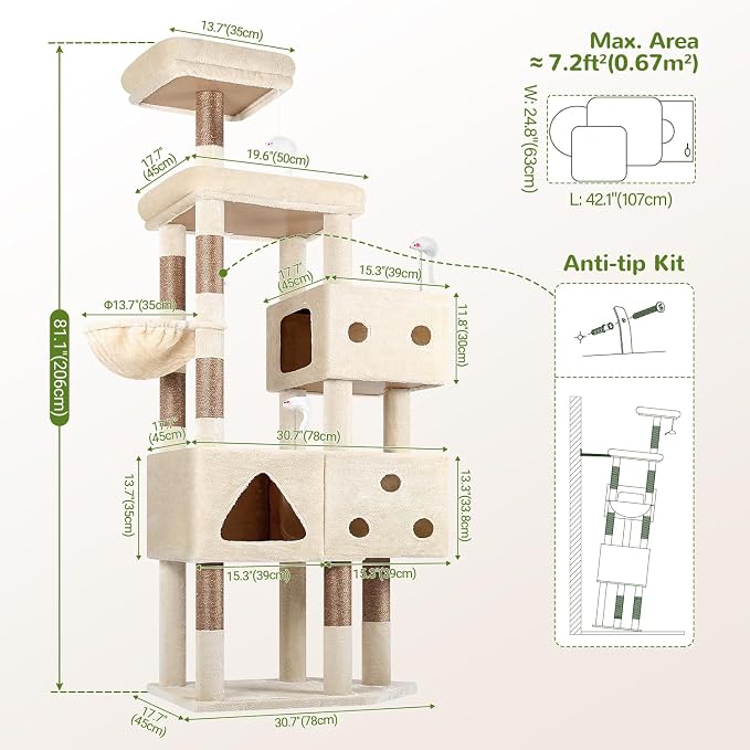Globlazer Extra Large Cat Tower, 81-inch Tall Cat Tree - Image 7
