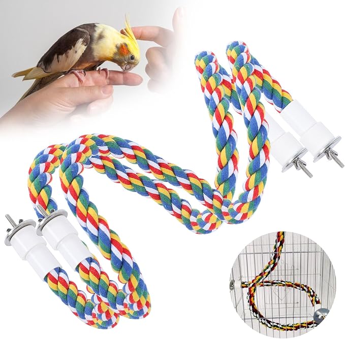 2PCS 60cm/23.6in Bird Rope Perch, 1.8cm Soft Cotton Parakeet Perches, Colorful - Image 3