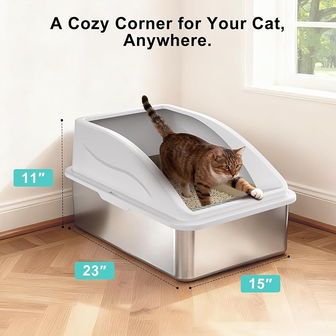 2 Pack Stainless Steel Litter Box | XL Enclosed Cat Litter Boxes - Image 5