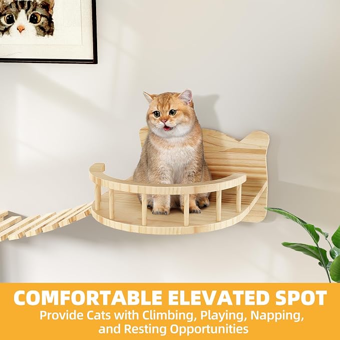 18-in-1 Cat Wall Shelves, Cat Wall Furniture Pine Wooden Wall Mounted Cat Shelf - Image 3