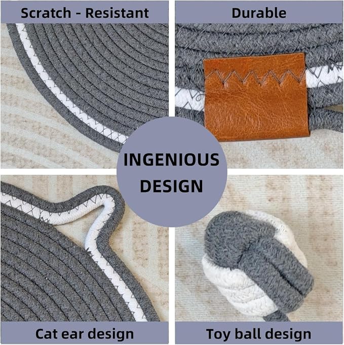 Cat Scratcher Mat, Natural Cotton Rope Cat Scratching Pad, 16.9'' Round Cat - Image 4