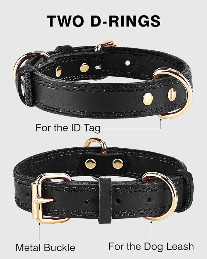 Joytale Leather Dog Collar for Small Dogs, Genuine Solid Sturdy Leather for - Image 3