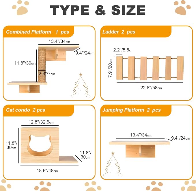 PETKABOO Cat Wall Shleves and Perches, Pine Wooden Cat Wall Furniture Climbing - Image 3