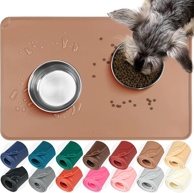 VIVAGLORY Dog Food Mat Flexmat Dog Bowl Mat, Placemat Food Tray by Vivaglory
