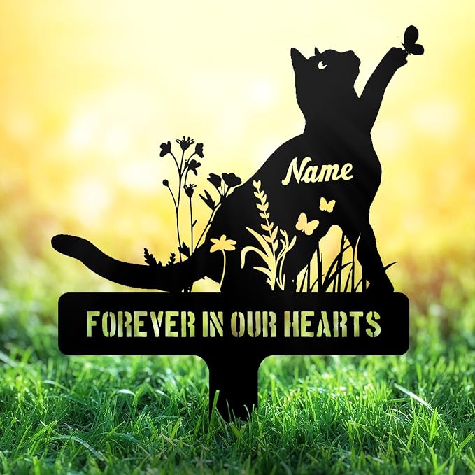 Personalized Cat Memorial Garden Stake – Custom Pet Grave Marker Outdoor by NIWAHO