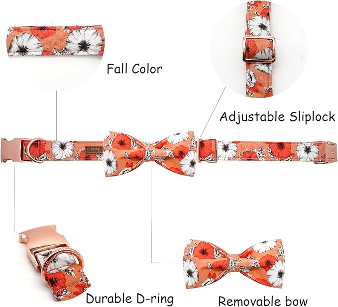 Fall Dog Collar, Pet Collar Bow Floral Pet Collar Girl Boy Holiday Collars Gift - Image 5