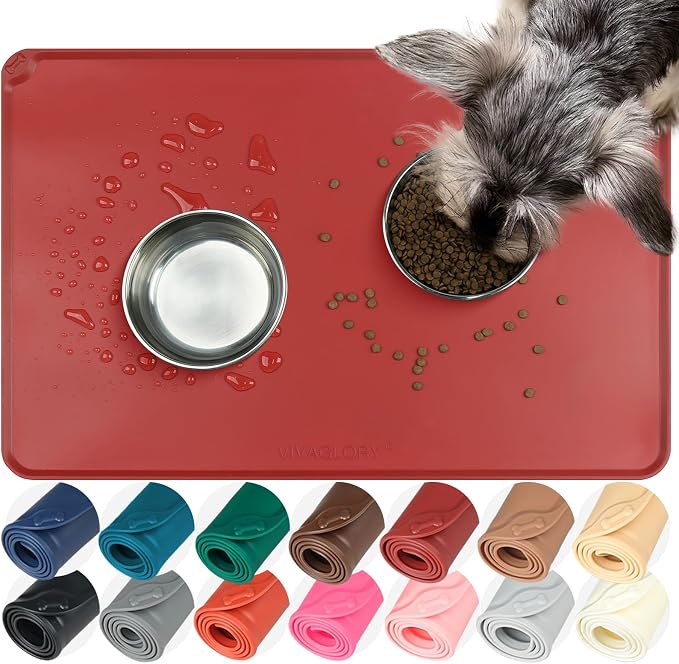 VIVAGLORY Dog Food Mat Flexmat Dog Bowl Mat, Placemat Food Tray by Vivaglory