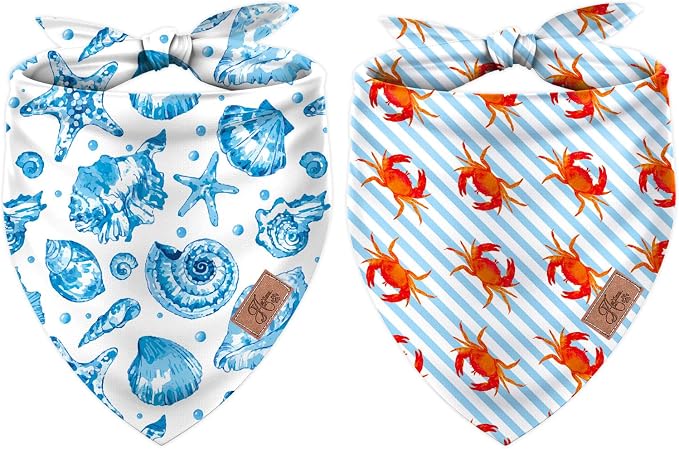 JarThenaAMCS 2Pcs Sea Dog Bandana Summer Ocean Animal Theme Triangle Pet Scarf by JarThenaAMCS