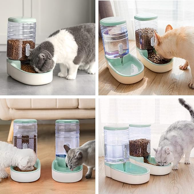 Automatic Dog Cat Feeder and Water Dispenser Gravity Food Feeder and Waterer Set - Image 6
