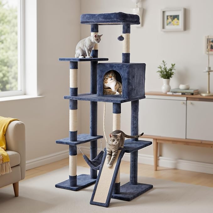 DUMOS Large 63in Cat Tree Tower, Natural Sisal Scratching Posts, Extended - Image 7