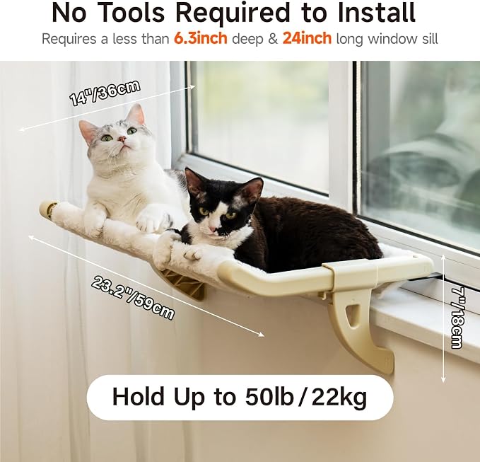 MEWOOFUN Window Sill Perch for Indoor Cats, One-Step Sliding Clamping Slot - Image 2