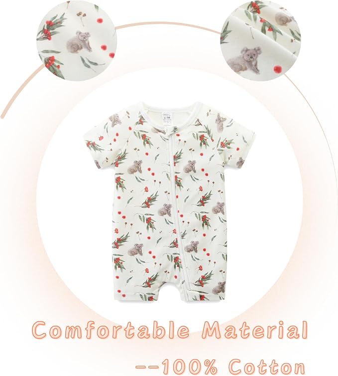 Unisex Summer Trendy 2-Pack Rompers Short Sleeve Zipped Bodysuit Infant Cotton - Image 3
