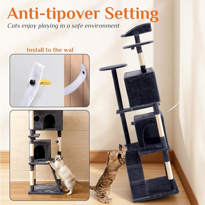 DUMOS 80-inch Indoor Cat Tree Tower –Multi-Level Pet House - Image 5