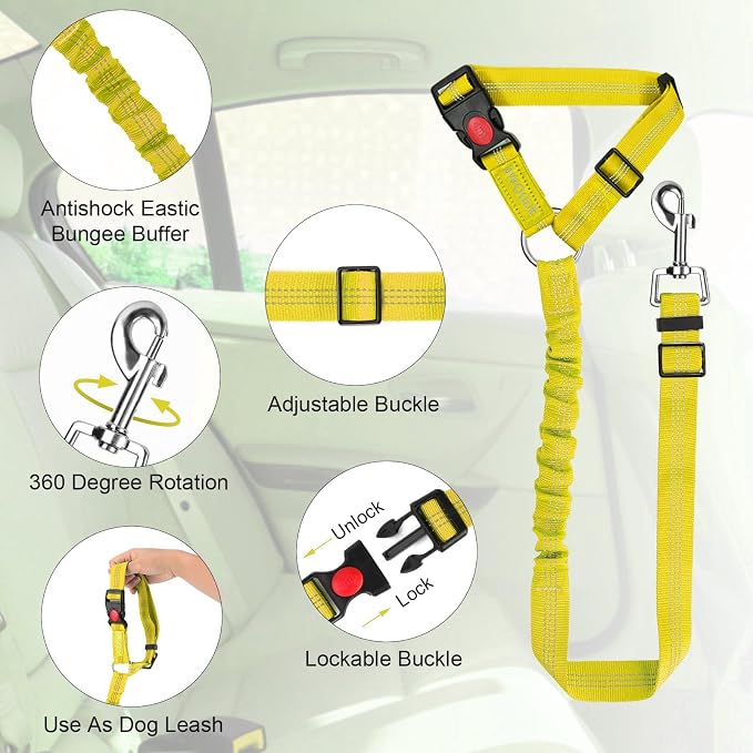 BWOGUE Pet Dog Cat Seat Belts, Car Headrest Restraint Adjustable Safety Leads - Image 4