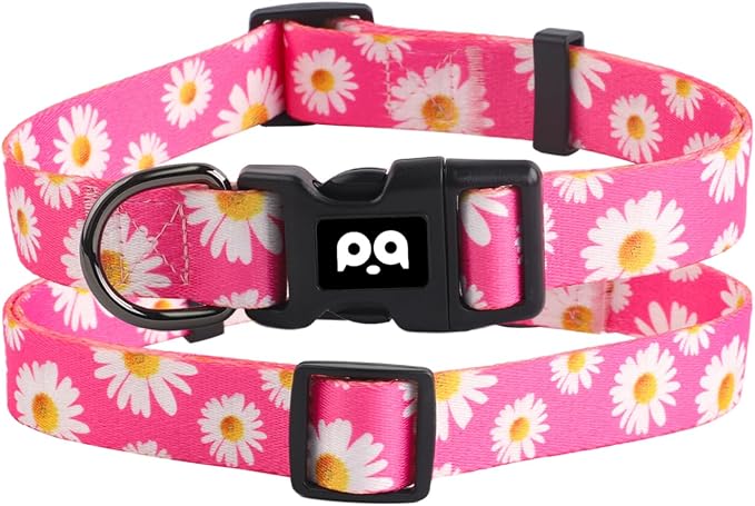 QQPETS Adjustable Soft Dog Collar: Print Flower Pink Multicolor Cute Patterns - Image 9