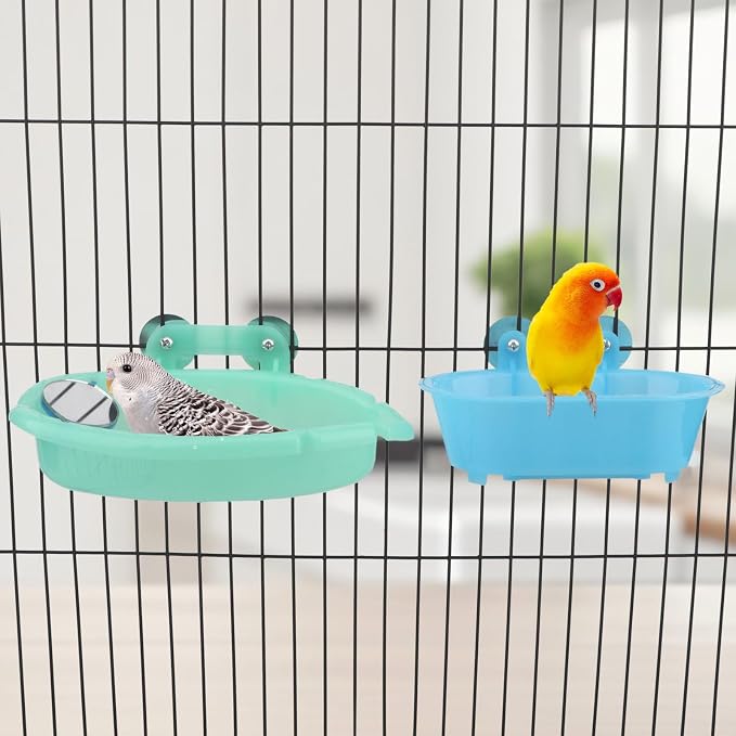Wontee Bird Bath Box with Mirror Portable Parrot Hanging Bathroom Bathing Tub - Image 5