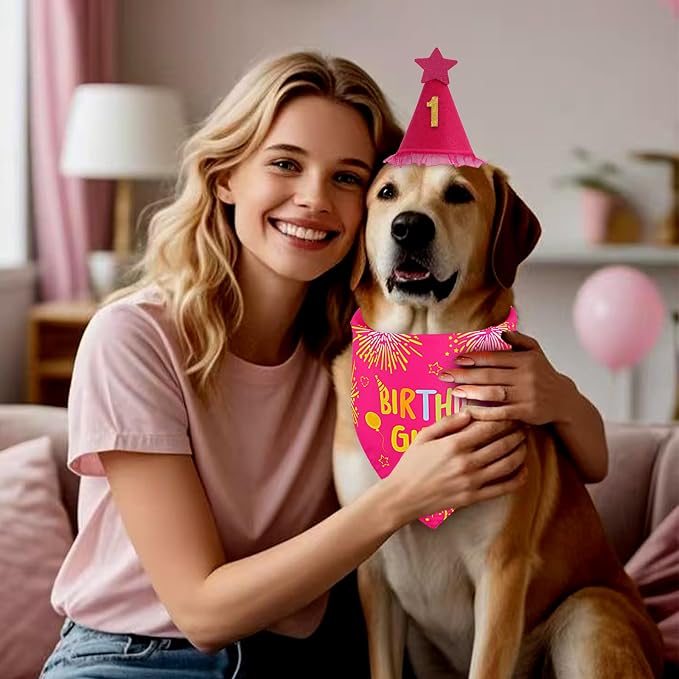 Dog Birthday Bandana Set Rose Pink, Dog Birthday Party Supplies - Image 3
