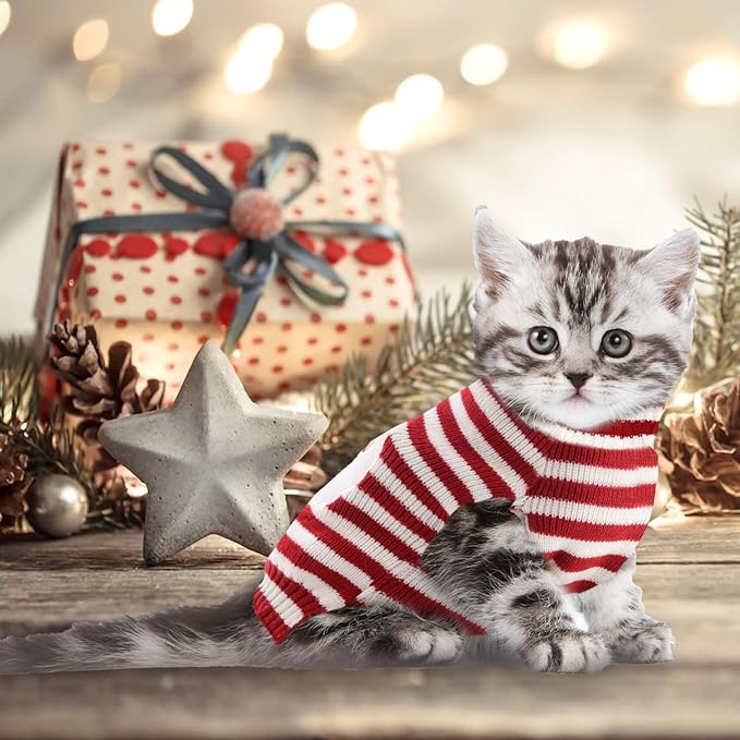 Dog Christmas Sweater Xmas Pet Clothes Cute Striped Santa Claus Costume Holiday - Image 8
