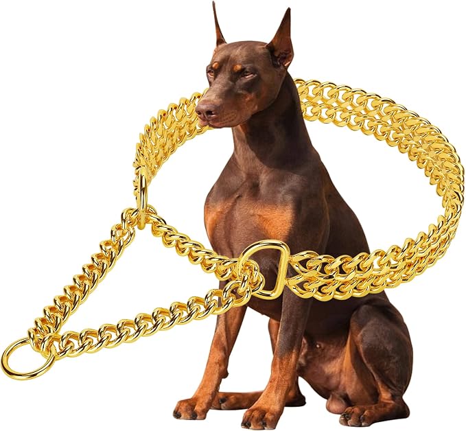 Stainless Steel 18K Gold Dog Chain Collar by KINGOLDOS