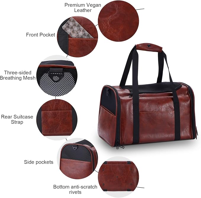 Fashion Leather Dog Carrier Cat Carrier Airline Approved Pet Carrier - Image 4