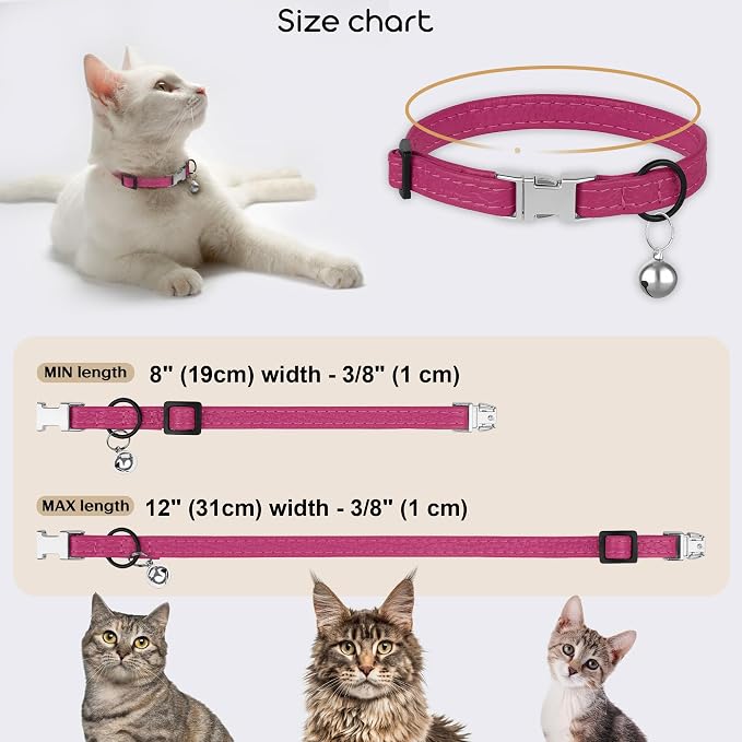 Leather Cat Collar with Buckle and Removable Bell - Image 3