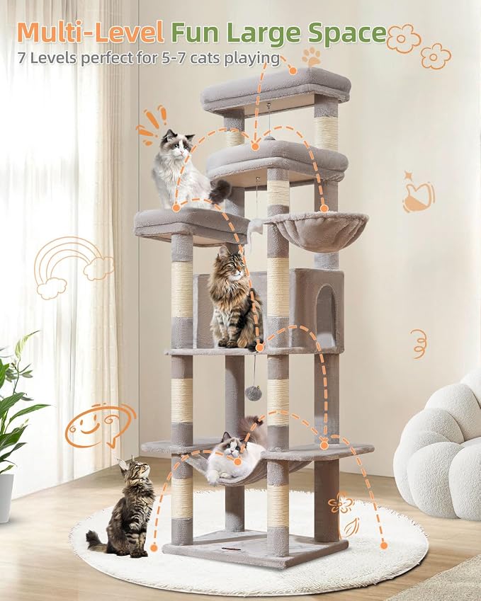 Taoqimiao 71 Inches Cat Tree for Large Cats 20lbs+, 3 Giant Perches, Widened - Image 8
