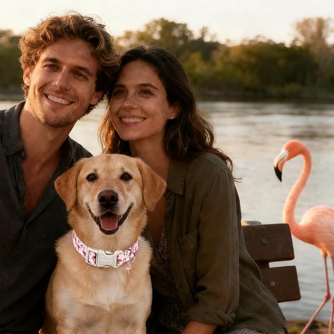 DOGWONG Cute Pet Dog Collar Pink Flamingos Cotton Dog Collar- Soft Girl Puppy - Image 5