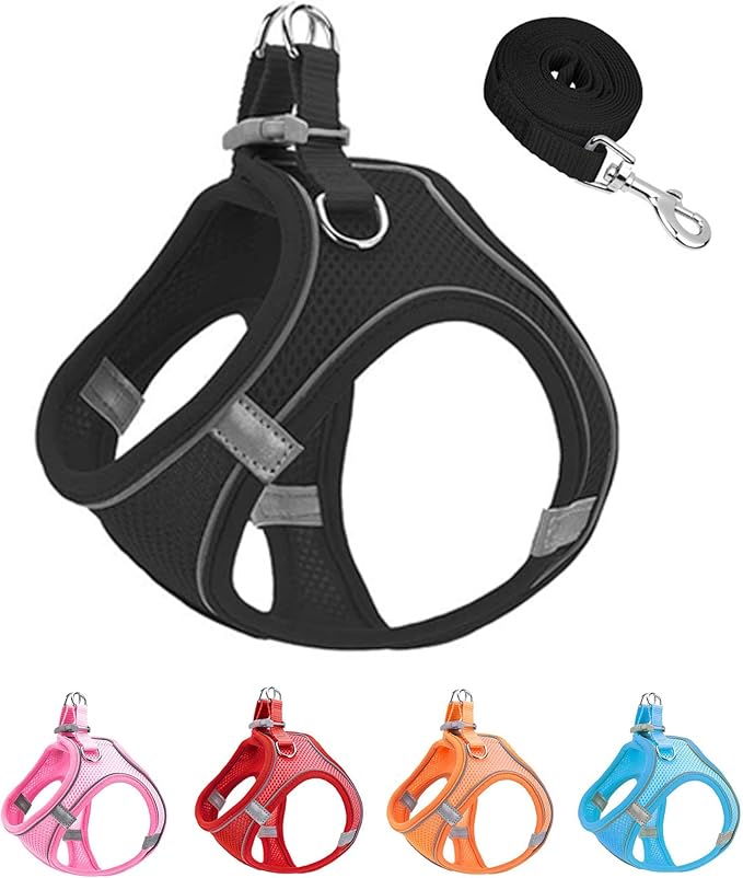 XS Black Soft Mesh Dog Harness and Leash Set, No Escape Puppy Harnesses by Unknown