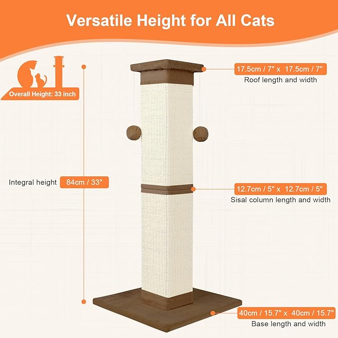 Cat Scratching Post 33 Inch Nature Sisal Cat Scratch Post - Image 2