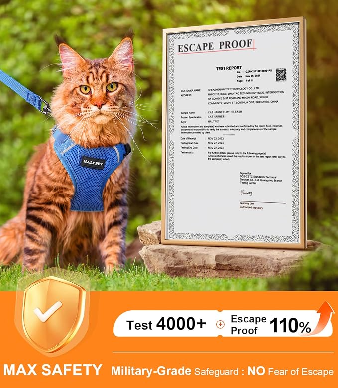 Halypet Cat Harness and Leash Set Escape Proof Soft Adjustable Cat Leash - Image 2