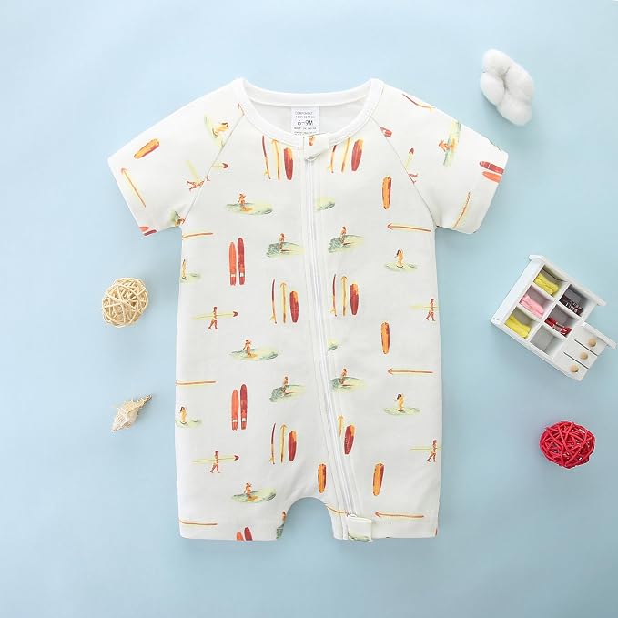 Unisex Summer Trendy 2-Pack Rompers Short Sleeve Zipped Bodysuit Infant Cotton - Image 5