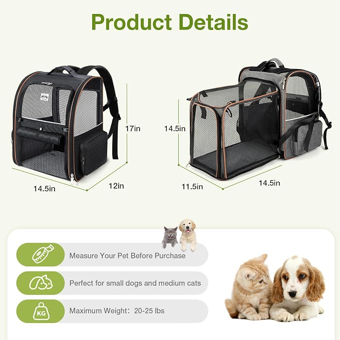 Lekebobor Large Cat Backpack Carrier Expandable Pet Carrier Backpack - Image 2
