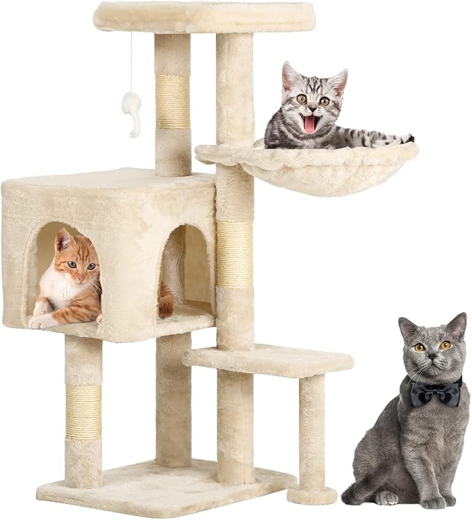 BestPet | 37" Cat Tree Tower | Beige | Sturdy Multi-Level Cat Tree by BestPet