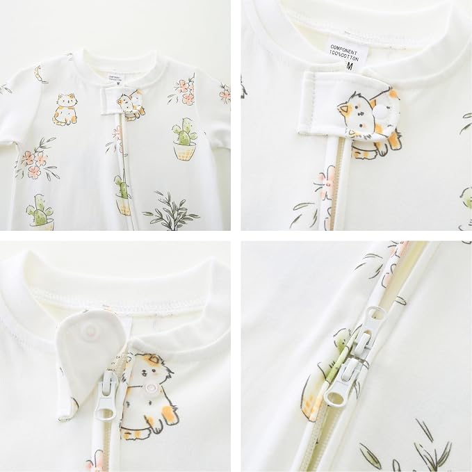 Neutral Baby Clothes Boy Girl Footed Cotton Long Sleeve Double Zipper Onesie - Image 3