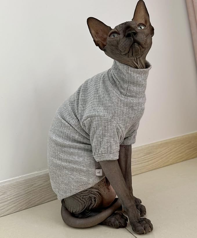 Sphynx Hairless Cats Shirt Cotton Cat Turtleneck Sweater Pullover Kitten - Image 5