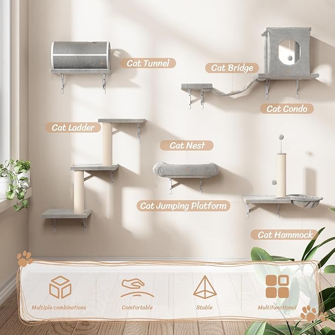 NUNU LAB Cat Wall Shelves Set, Scratching Post, Wall Shelves - Image 3