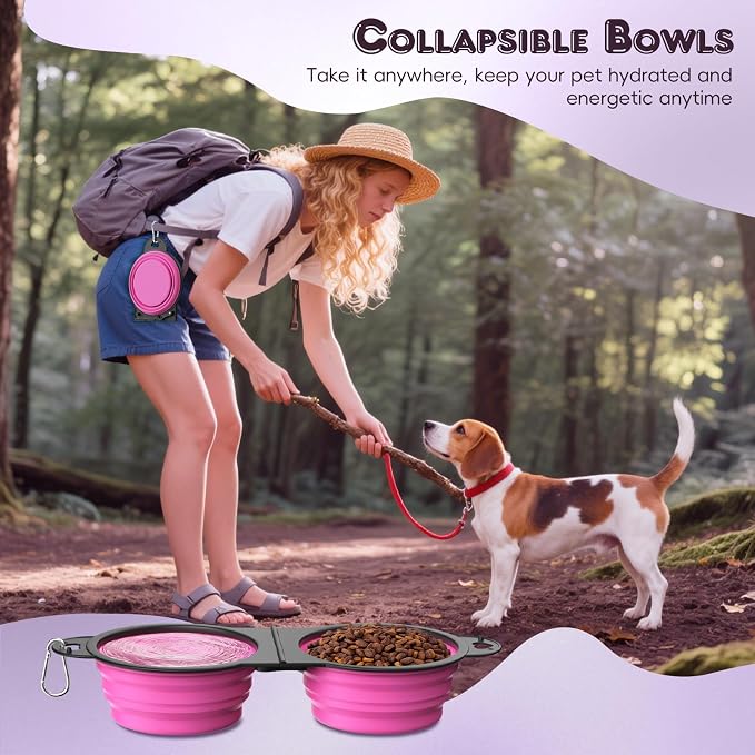 Pawaboo 2-in-1 Collapsible Dog Bowls, Dual Puppy Food and Water Bowls, 180° - Image 6