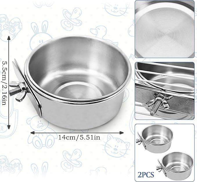 PINVNBY 2PCS Parrot Feeding Cups Birds Food Dish Stainless Steel Parrot Feeders - Image 2