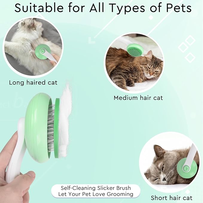 GJEASE Cat Grooming Glove Brush, Self-Cleaning Slicker Pet Brush - Image 2