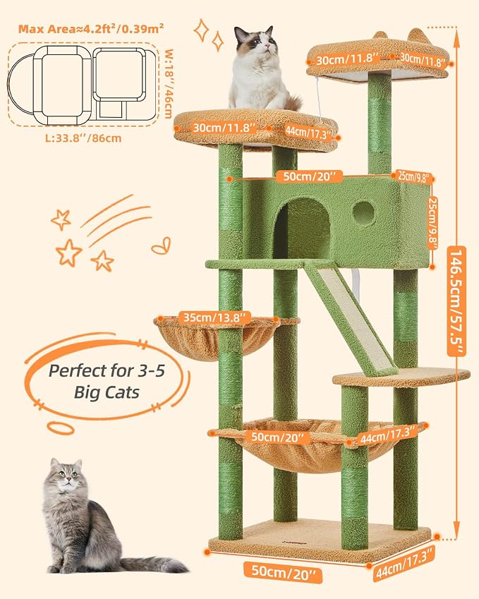 Taoqimiao Cactus Cat Tree, 57.5-Inch Cat Tower - Image 2